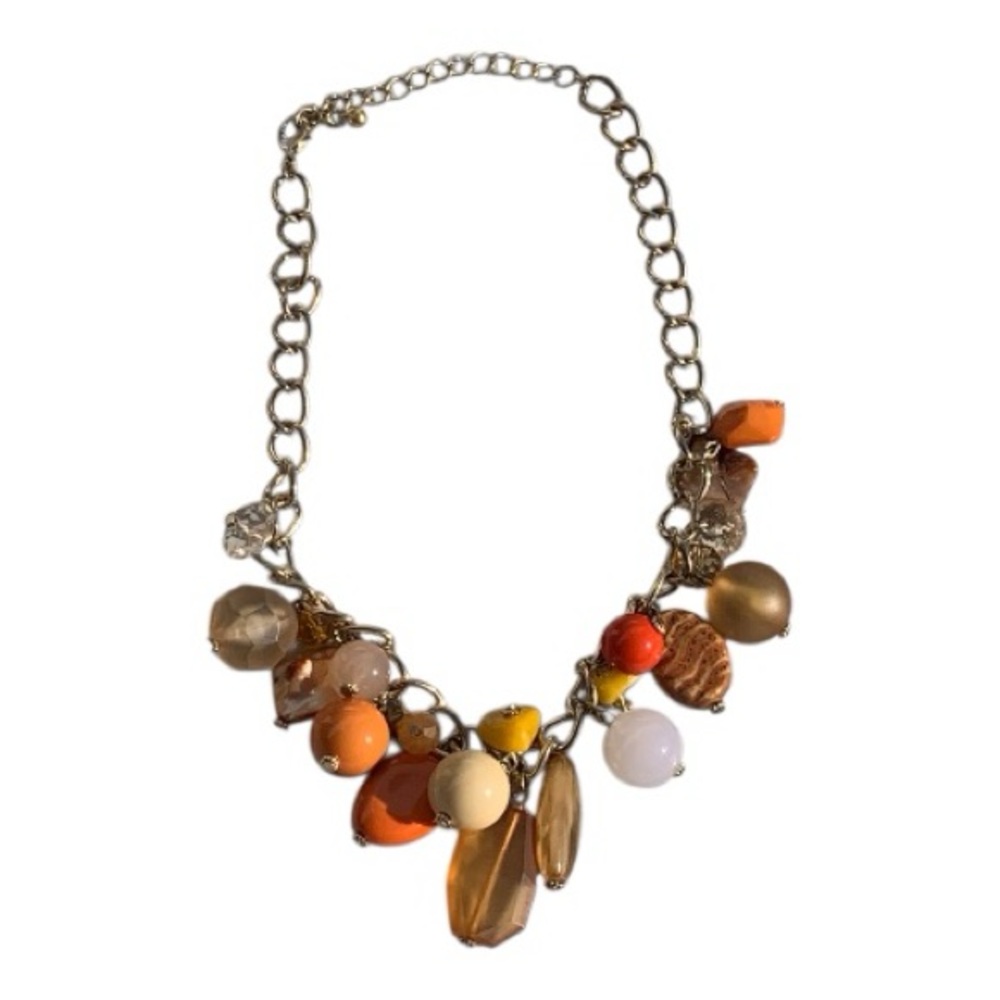 Brand Unknown- Orange, Yellow and Brown Faux Stone Necklace with Autumnal Beads